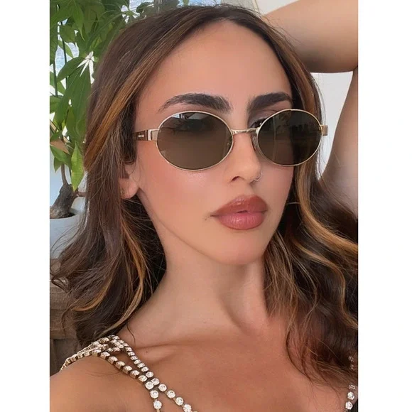 NEW Saint Laurent SL692 Oval Metal Sunglasses in Gold Green NEW SL692 003 SAINT LAURENT SL 692 003 OVAL WOMEN GOLD GREEN  main image 4